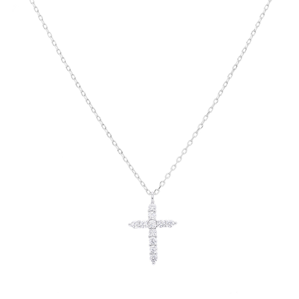 Religious Jewelry  925 Sterling Silver Adjustable Chain Cubic Zirconia Cross Pendant Necklace