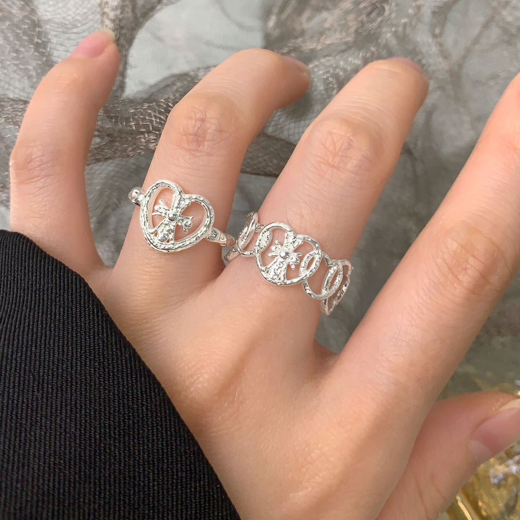 Graduation Hollow Heart Irregular 925 Sterling Silver Adjustable Ring