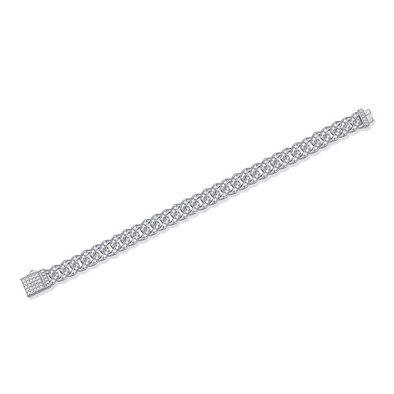 Pulsera geométrica cubana de moissanita de 8 mm en plata esterlina S925 con piedras redondas totalmente engastadas, cadena hip hop con cierre de caja, para mujer, regalo de joyería de moda para fiestas