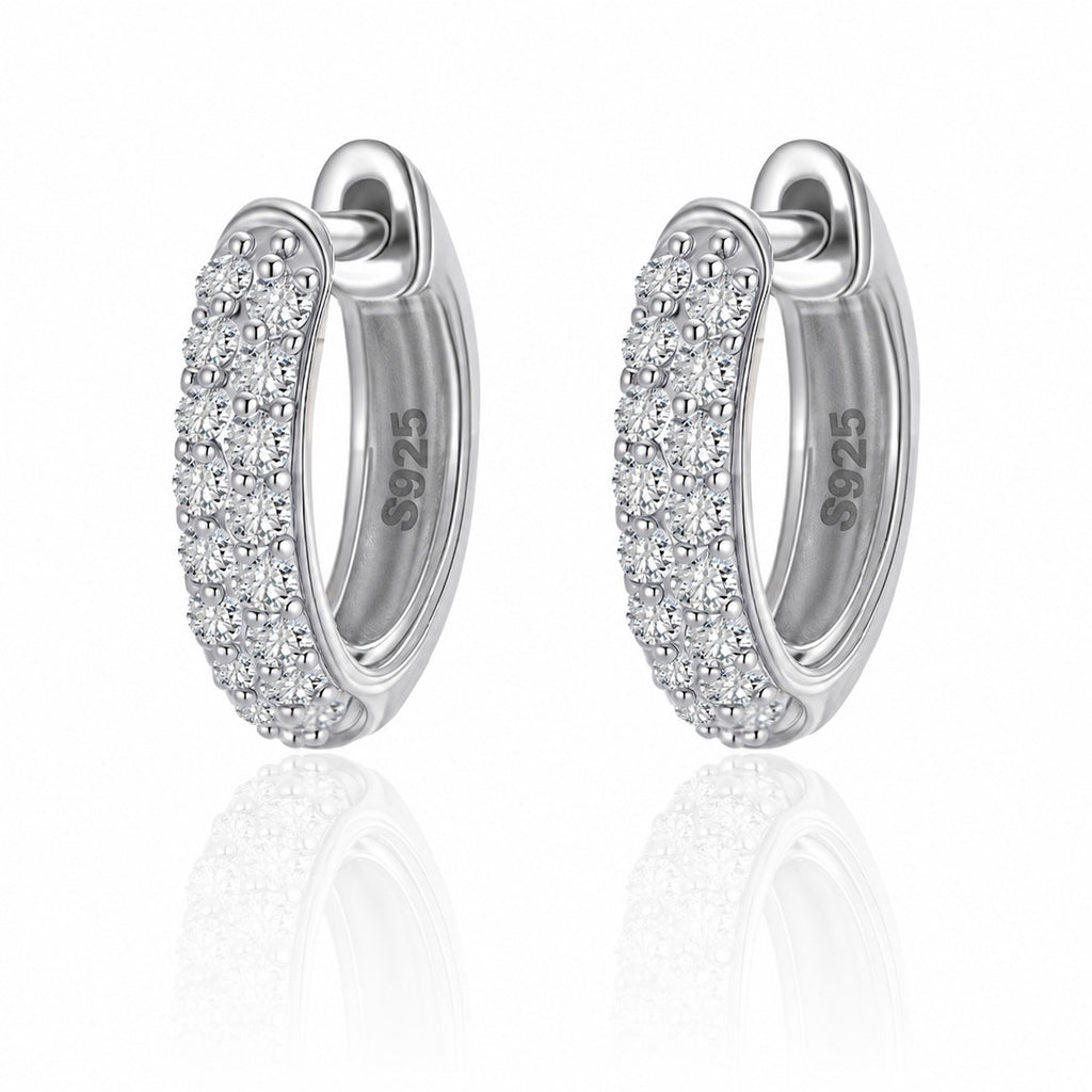 Small Hoop Earrings with Cluster Set Moissanite 925 Sterling Silver Earrings