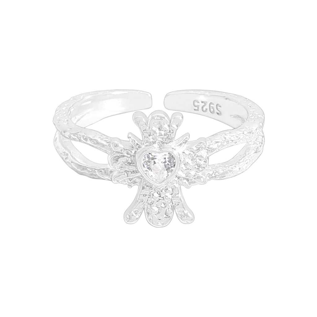 Party Irregular Heart CZ 925 Sterling Silver Adjustable Ring
