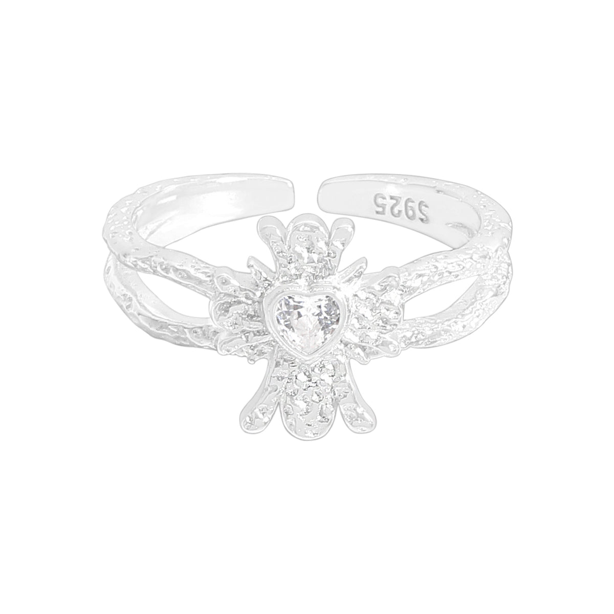 Party Irregular Heart CZ 925 Sterling Silver Adjustable Ring