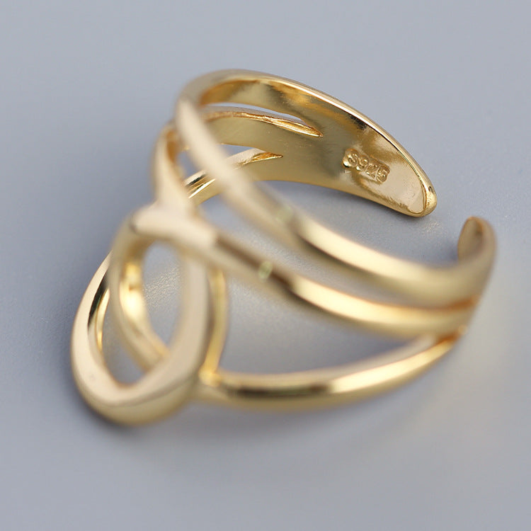 Women Minimalist Fashion Jewelry Modern Abstract Swirl S925 Sterling SilverDouble Layer Open Ring