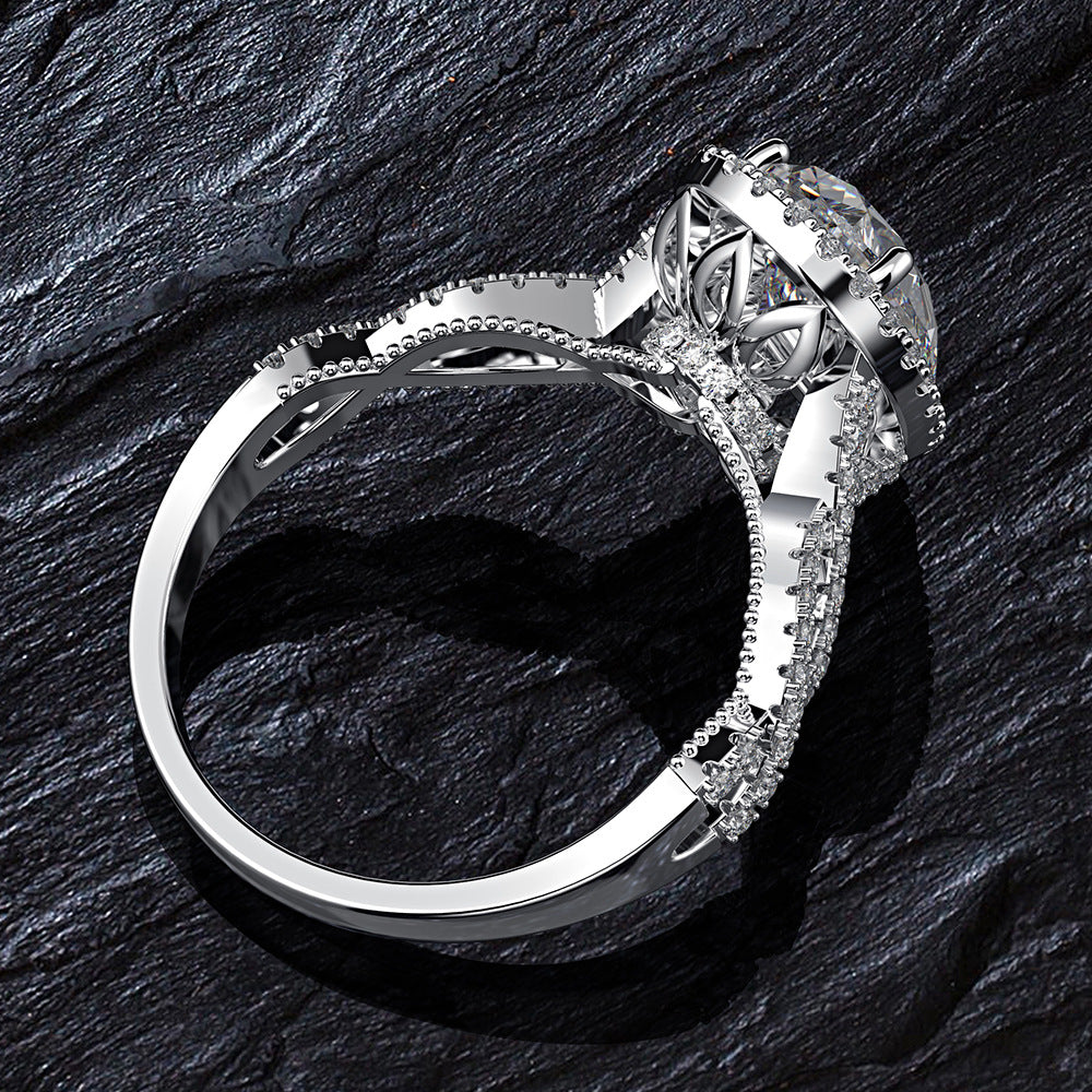Anillo de halo con forma de lágrima de diamante blanco, banda bifurcada y piedras laterales de talla marquesa, anillo de boda de plata de ley 925, regalo de aniversario