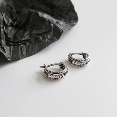 PENDIENTES Vintage Twisted Rope Braided Antique Silver S925 Sterling Silver Huggie Hoop Earrings