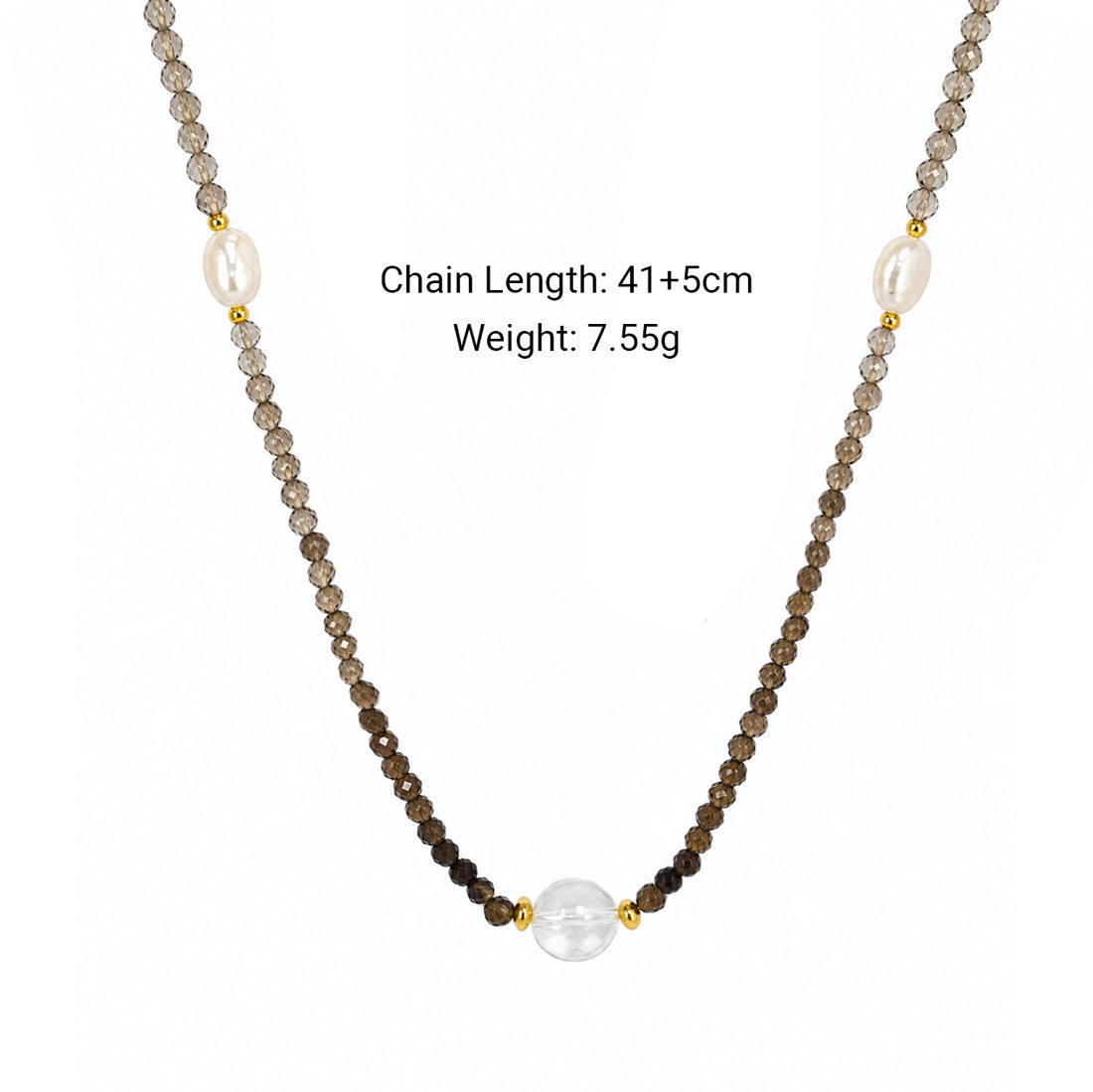 Minimalist Gradient Smoky Quartz Baroque Pearl Gold Beaded Adjustable Ladies Fine Jewelry 925 Sterling Silver Necklace