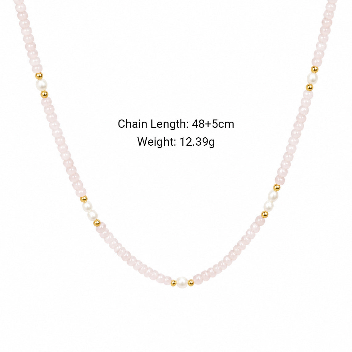 Dainty Pink Natural Rose Quartz Freshwater Multi Size Pearl Beaded Adjustable Elegant 925 Sterling Silver Necklace