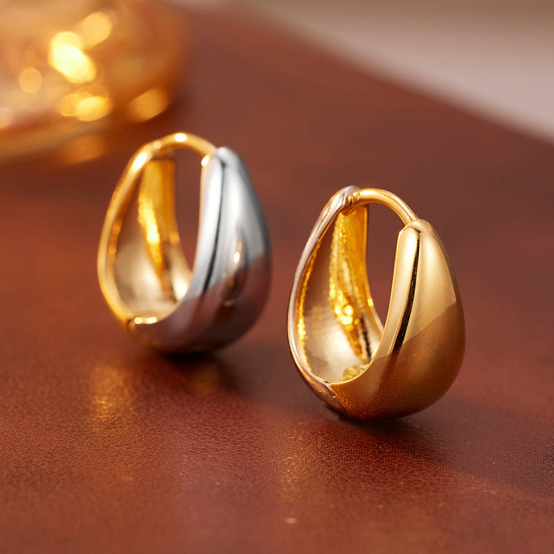 Minimalist Modern U Shape Elegant Fashion Ear Stud Teardrop Geometric Two Tone 925 Sterling Silver Hoop Earrings