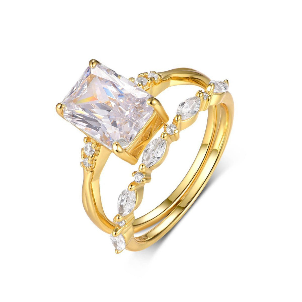 Minimalist Square Moissanite Set with 925 Sterling Silver Ring