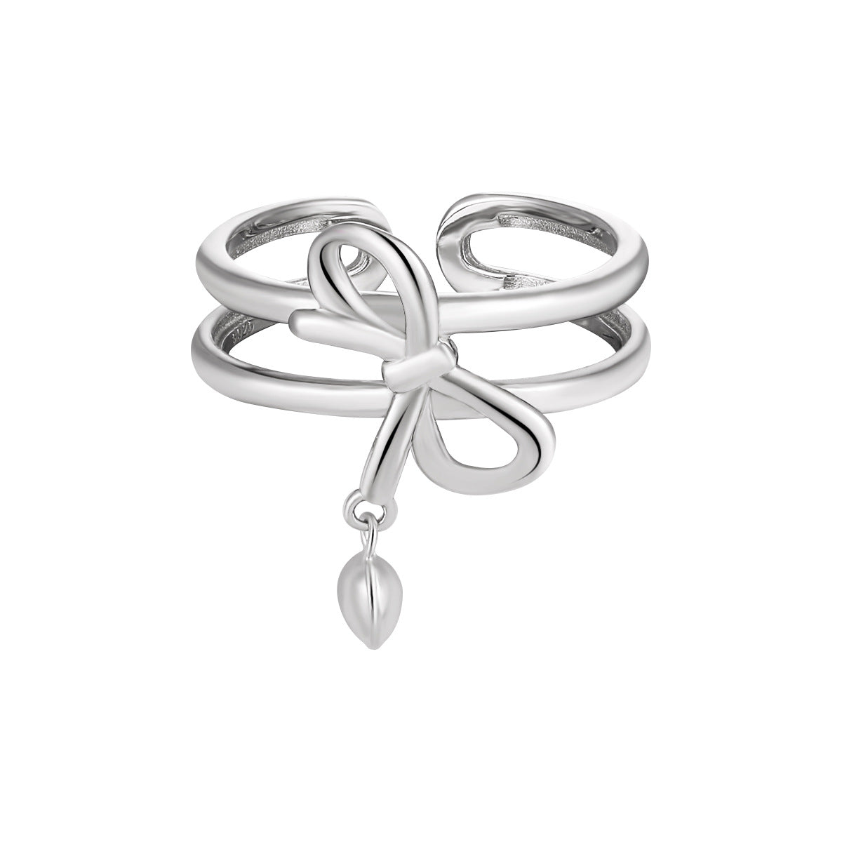 New Double Band Adjustable Bowknot Heart Charm 925 Sterling Silver Fashionable Women's Ring