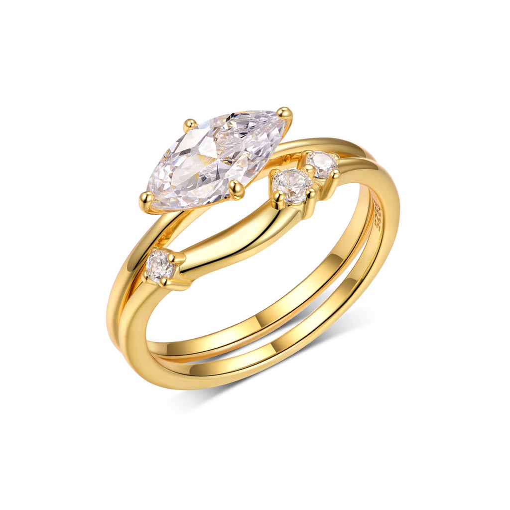 Marquise Cut Moissanite  925 Sterling Silver  Double Band Ring