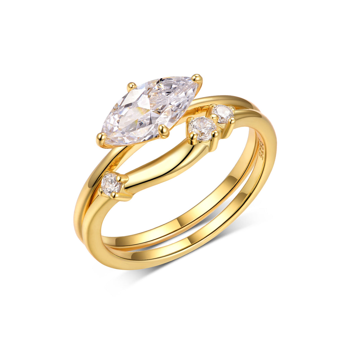 Marquise Cut Moissanite  925 Sterling Silver  Double Band Ring