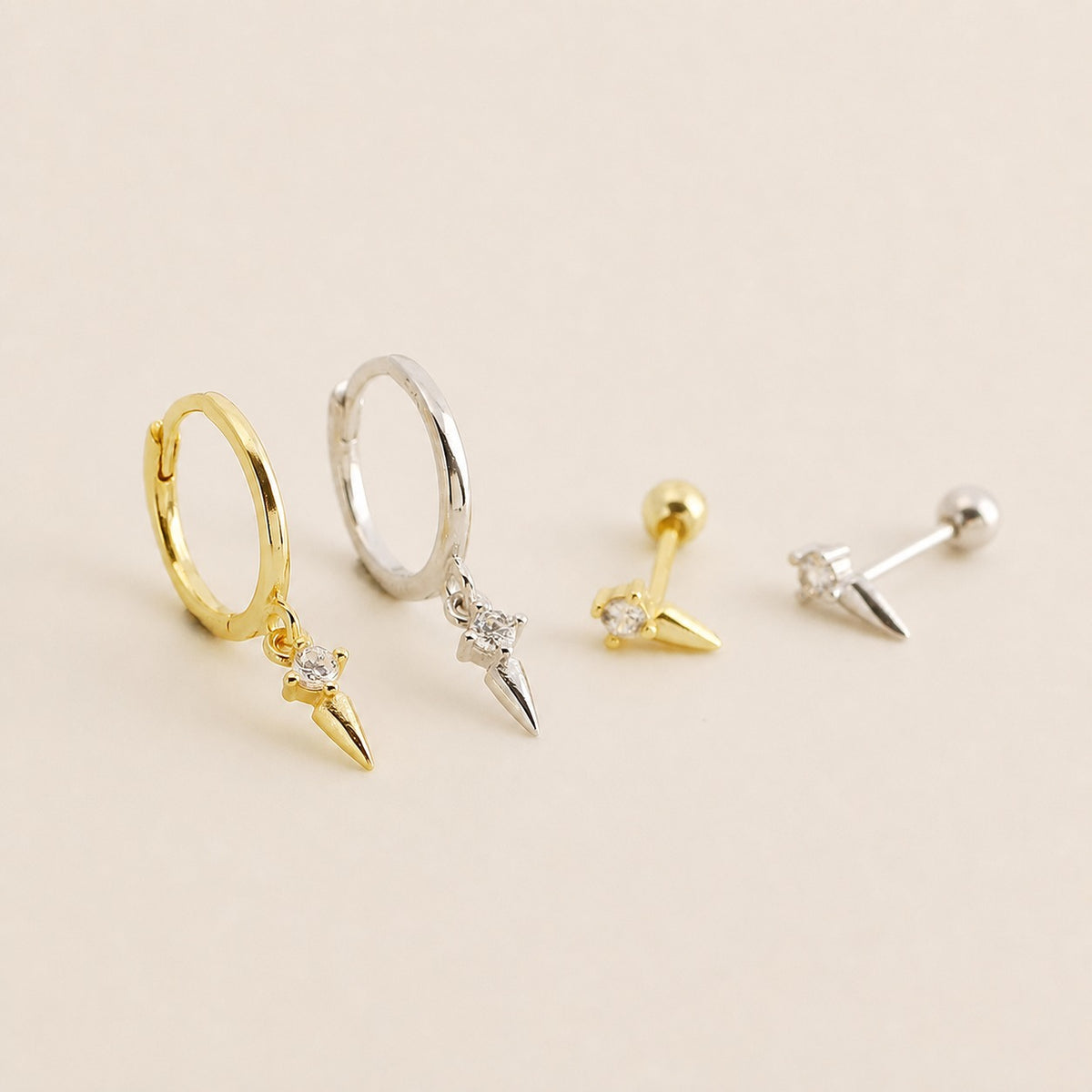 Delicada joyería moderna minimalista de moda con aro geométrico y espiga en plata esterlina 925