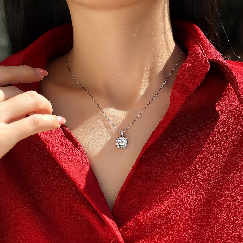 Elegant Cushion Cut Design for Women Geometric Moissanite 925 Sterling Silver Necklace