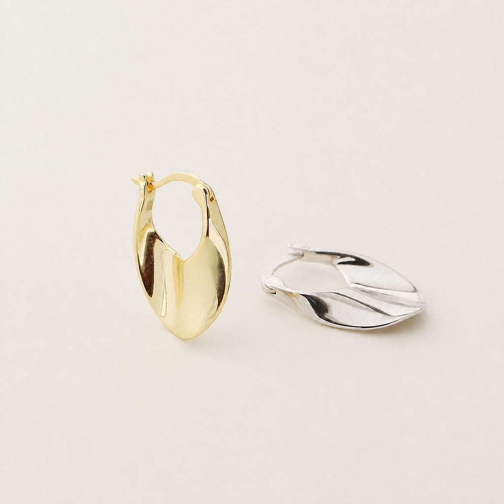 Pendientes,Aros Huggie Irregulares de Plata Esterlina 925 con Diseño Geométrico y Gota Grande