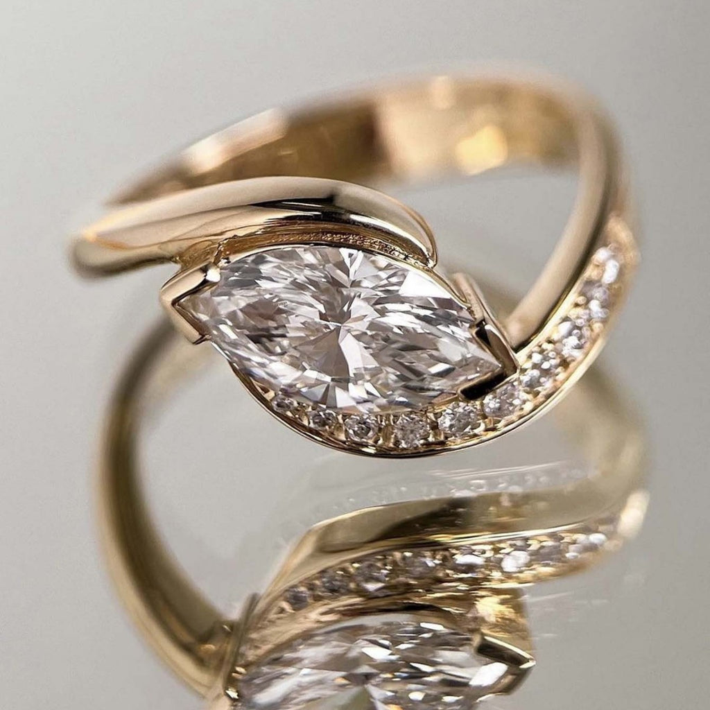Marquise-Cut Vintage-Style High-Quality Moissanite 925 Sterling Silver Ring