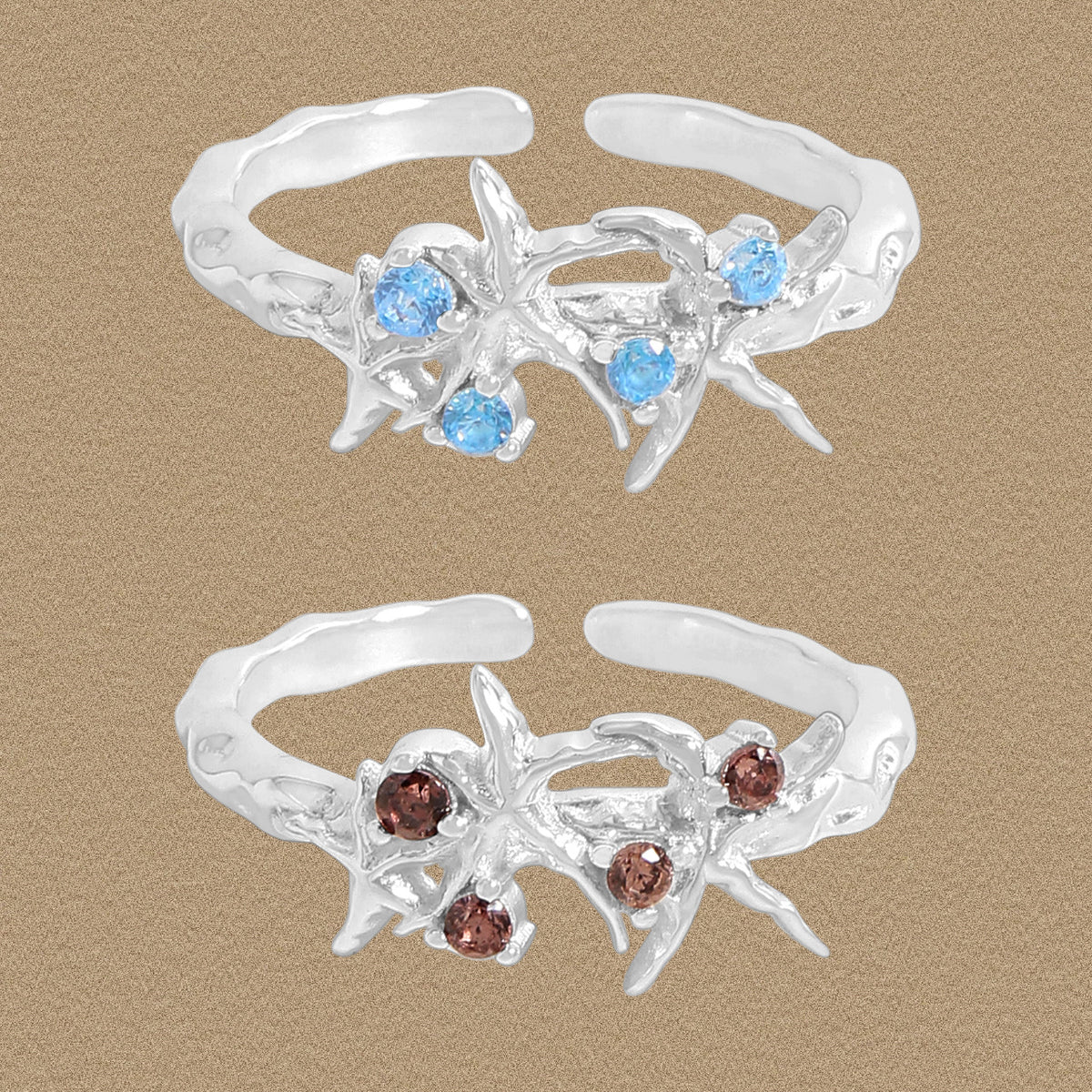 Women Elegant Irregular CZ Starfish 925 Sterling Silver Adjustable Ring
