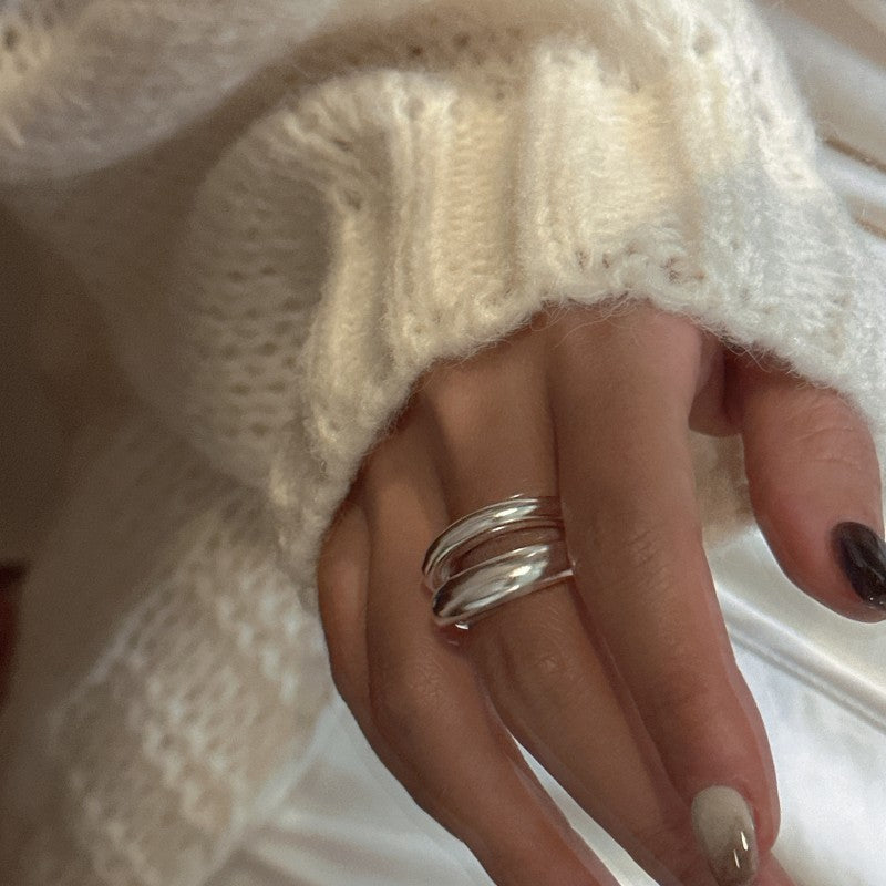 Women Modern Minimalist Fashion Jewelry Irregular Double Layer Open Ring Solid 925 Sterling Silver Geometric Wrap Adjustable Ring