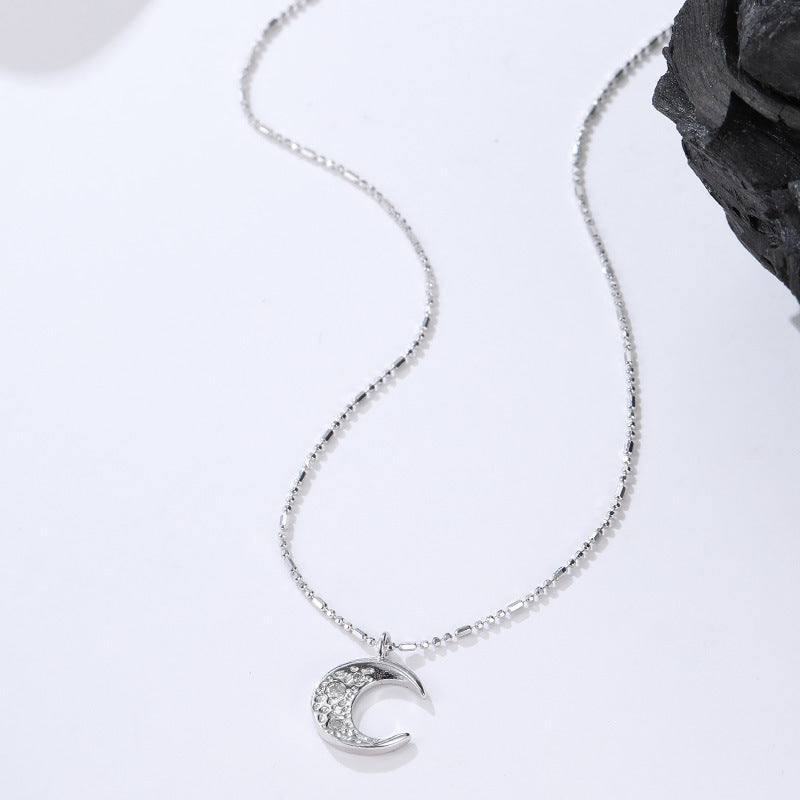 Elegant Crescent Moon Cubic Zirconia Pendant  Rhodium Plated 925 Sterling Silver Necklace