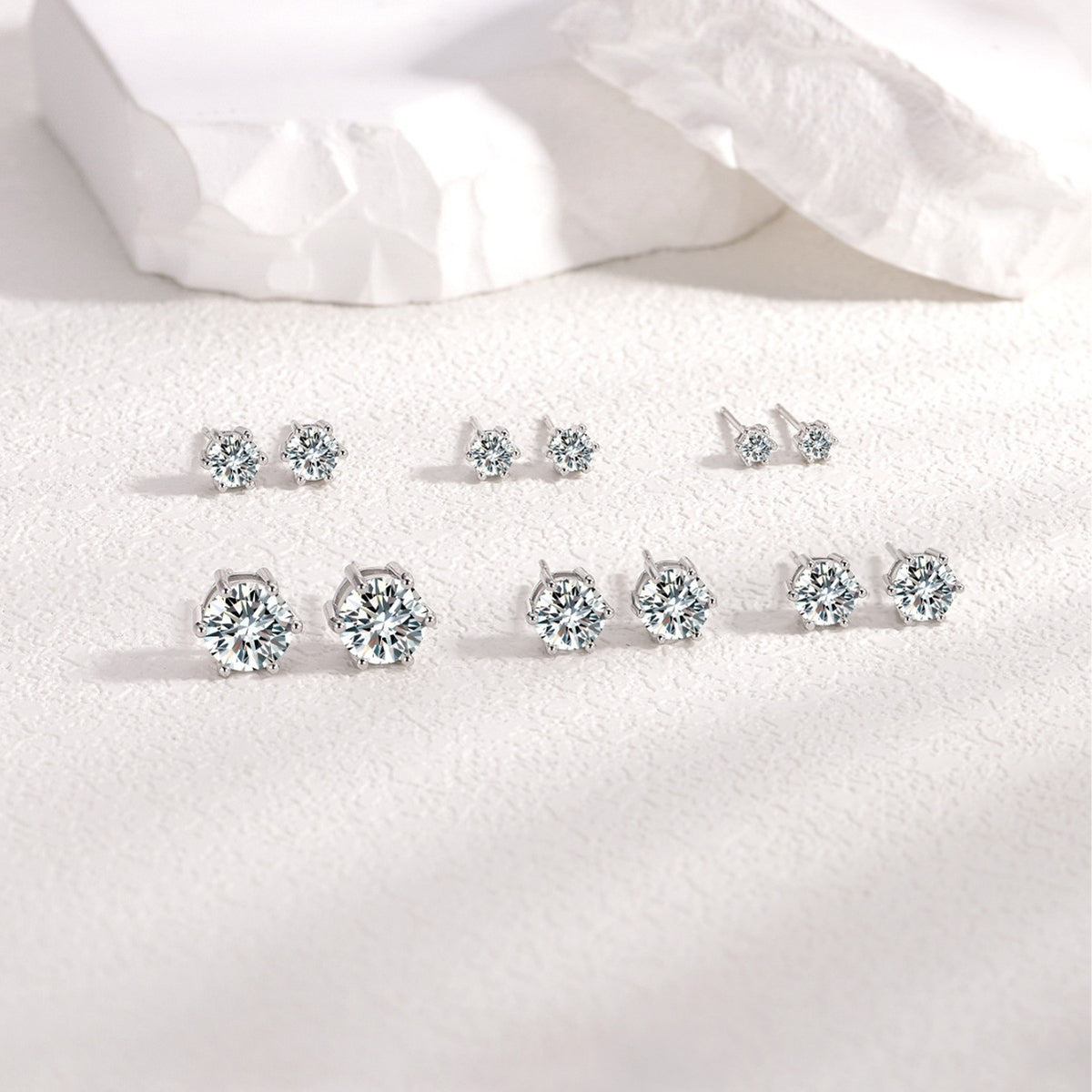 Minimalist-Style Six Pronged Moissanite, 925 Sterling Silver Earrings