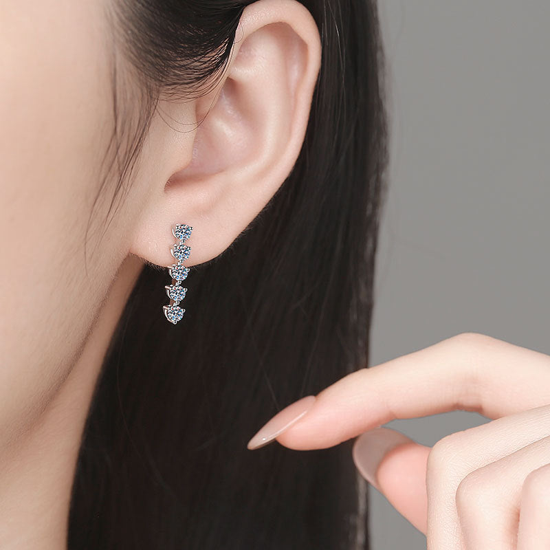 Elegant Long Tassel Moissanite 925 Sterling Silver  Stud Earrings