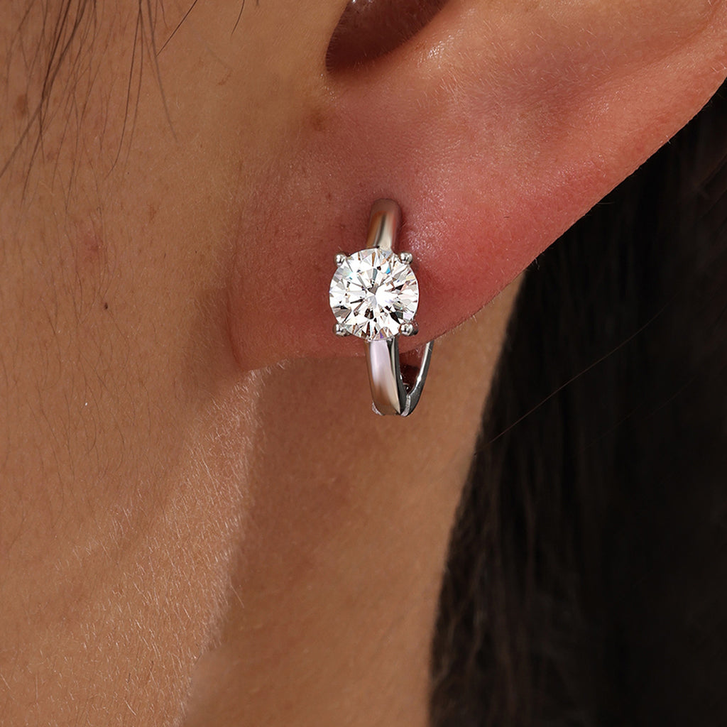 Women’s Moissanite Four-Prong Round Hoop Earrings  925 Sterling Silver Earrings