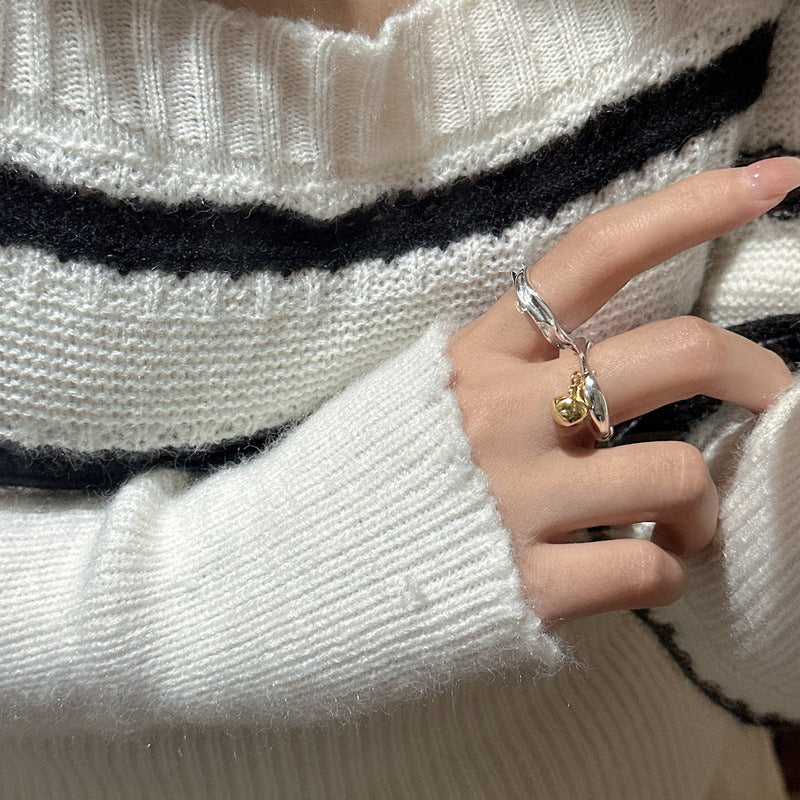 Adjustable Geometric Water Drop Design Round Ball Charm 925 Sterling Silver Fashion Ring