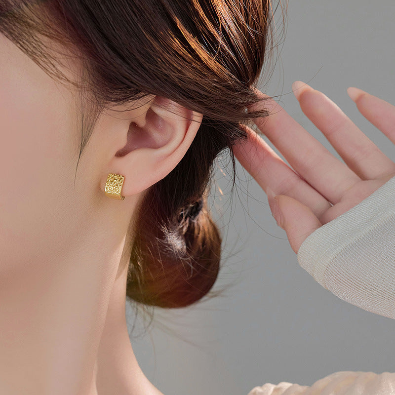 Geometric Textured Design S925 Sterling Silver Gold Rhodium Plated Earrings Ear Cuff