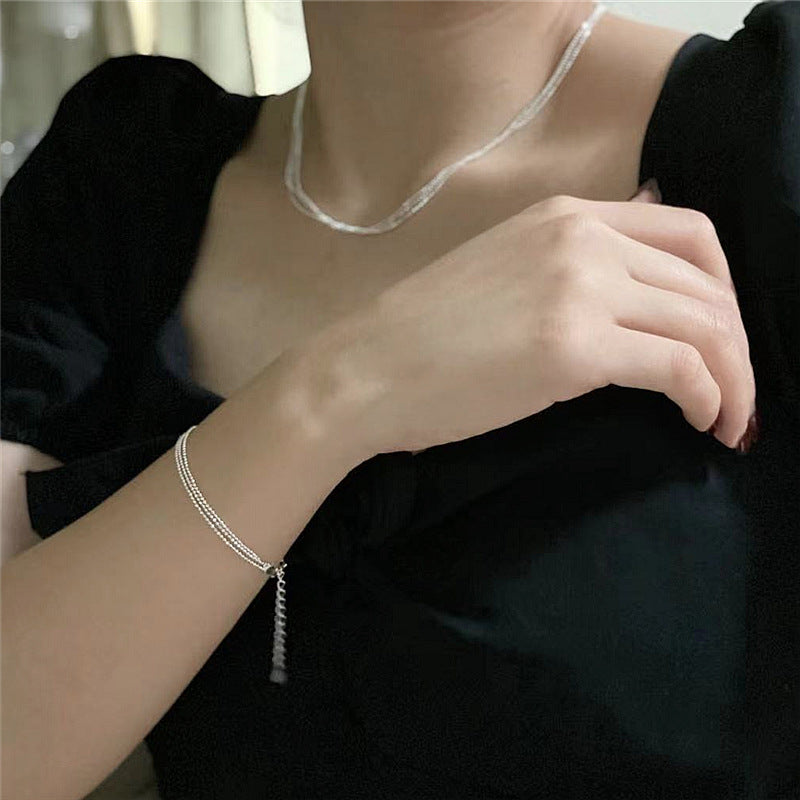 Three Layer Shimmering Wave S925 Sterling Silver Bead Chain Necklace  Necklace