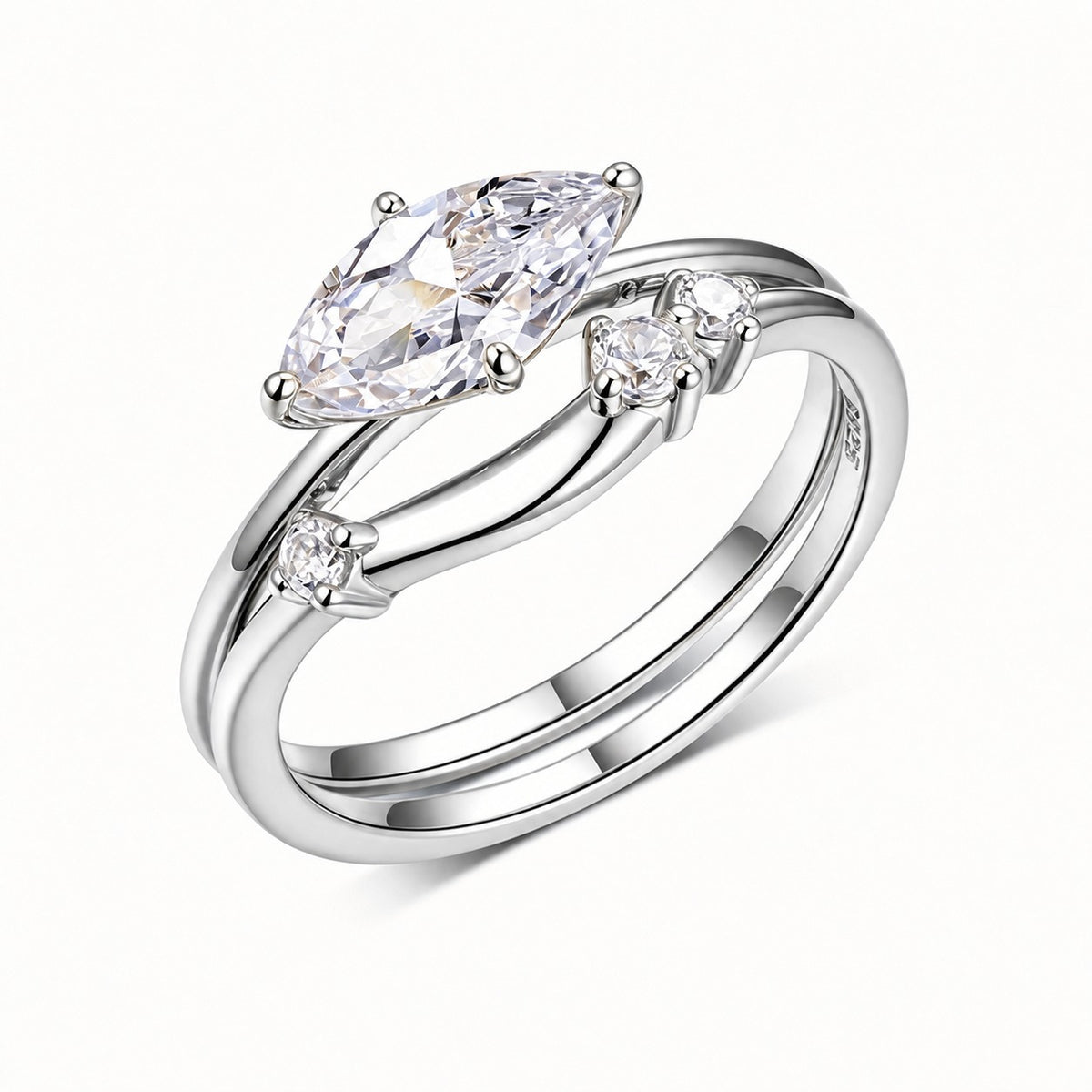 Marquise Cut Moissanite  925 Sterling Silver  Double Band Ring