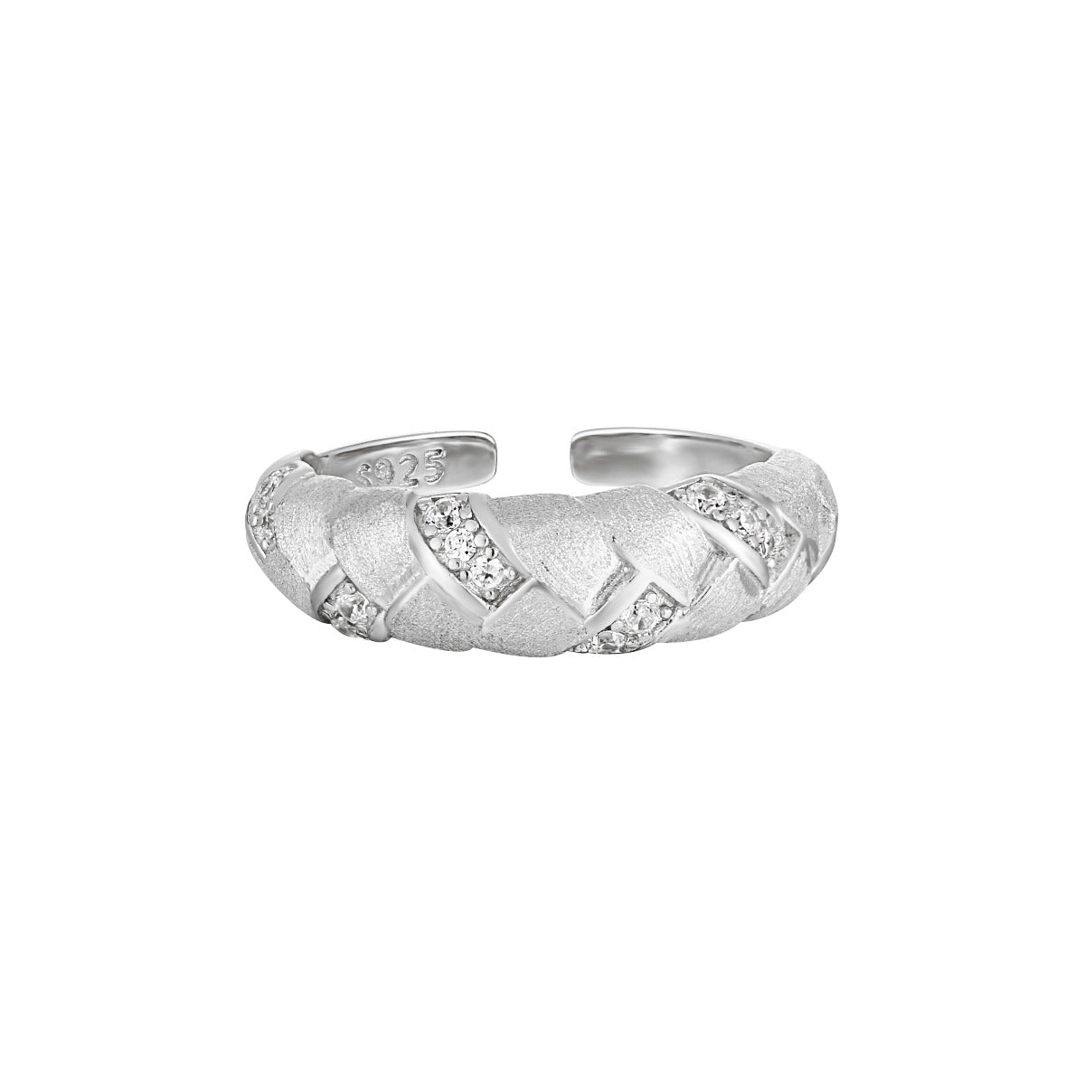 Micro Settomg Adjustable Elegant Geometric Design 925 Sterling Silver Open Ring