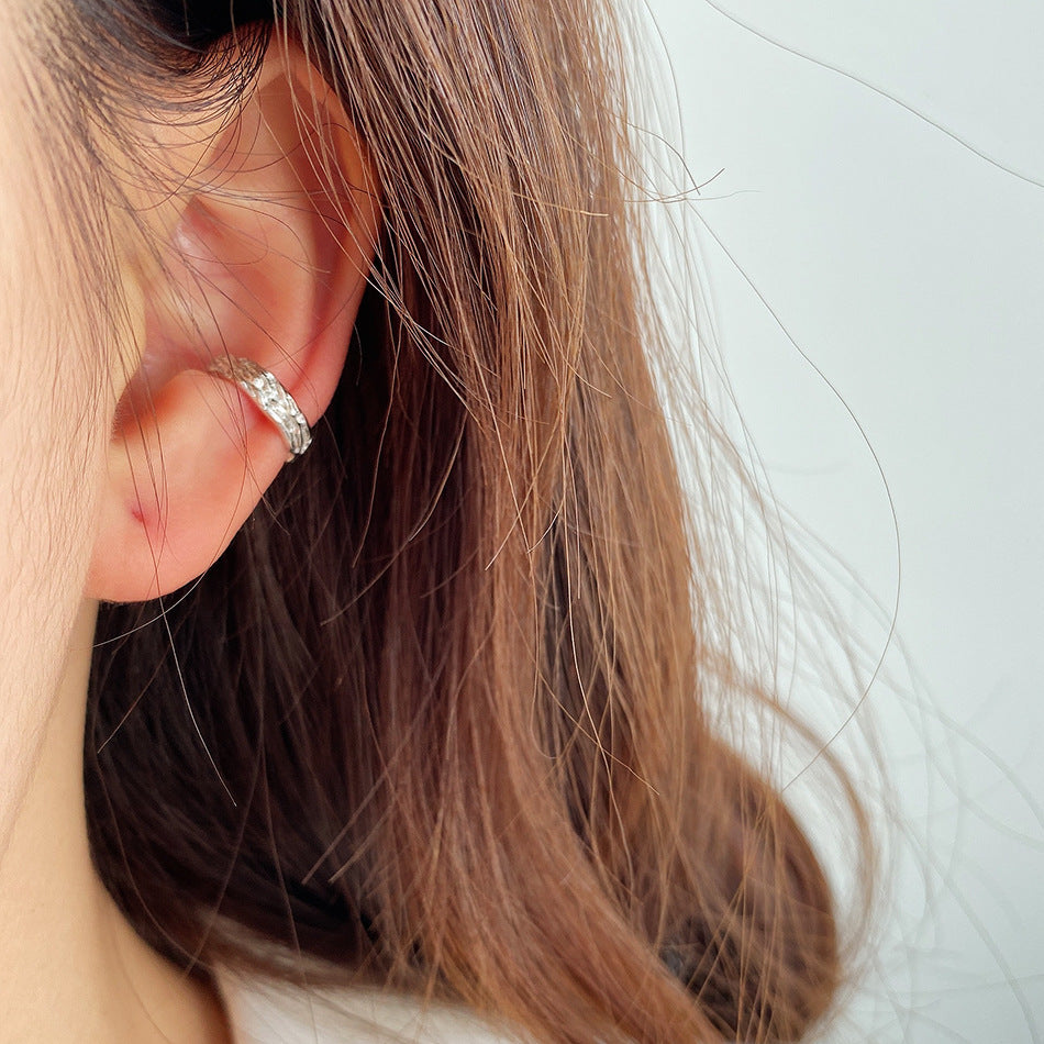 Geometric Textured 925 Sterling Silver Adjustable Ear Cuff Earrings in White Gold and Yellow Gold for Women Fashion Trendy Jewelry