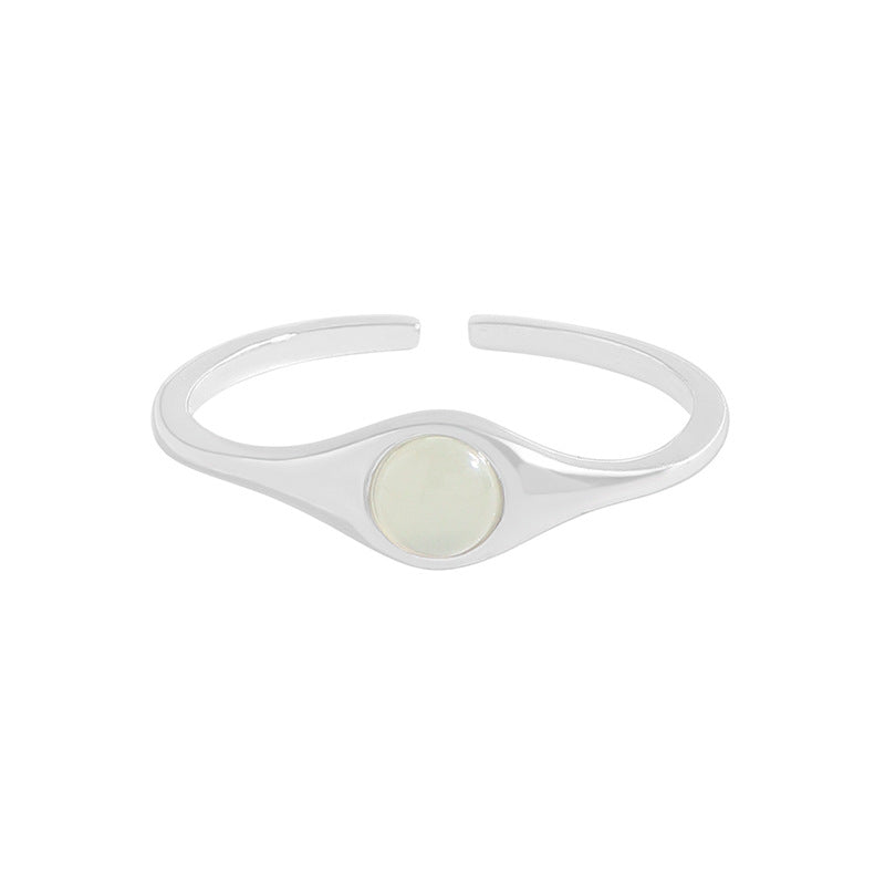Simple Round Green Crystal 925 Sterling Silver Adjustable Ring
