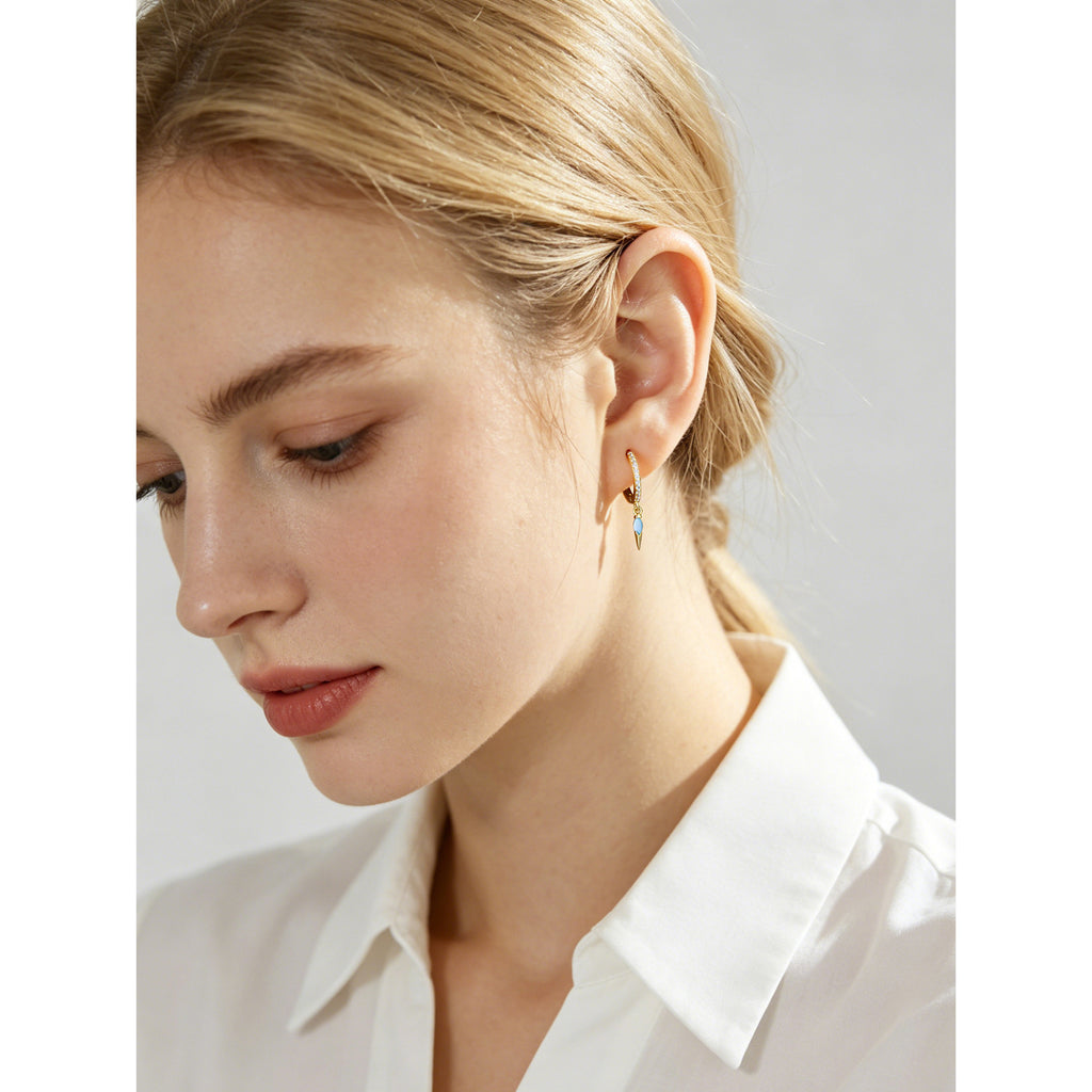 Geometric Style Cubic Zirconia Marquise-Cut Spiked Pendant with 925 Sterling Silver Earrings