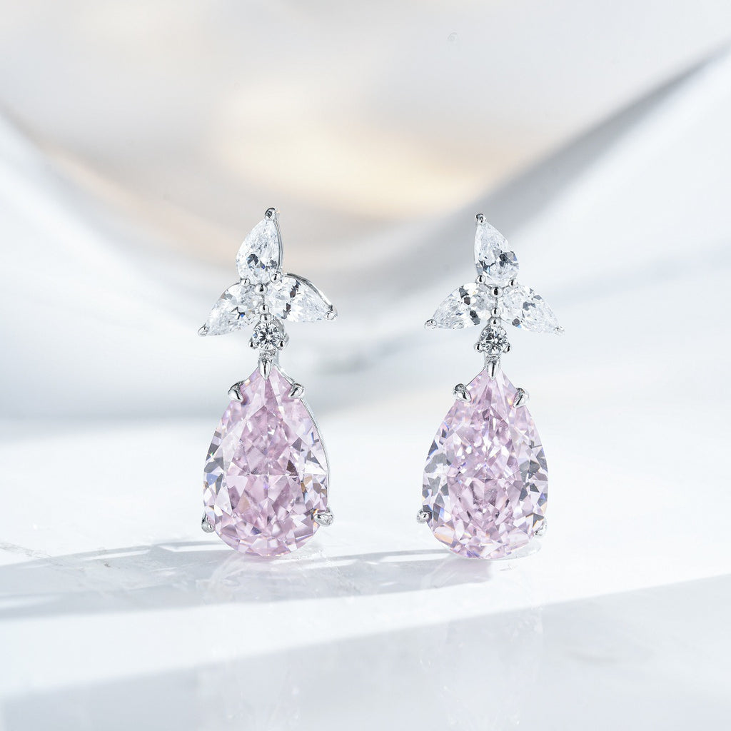 Elegant Teardrop Cubic Zirconia 925 Sterling Silver Drop Earrings with Yellow Blue Pink Gemstones for Women Party Fashion Jewelry Gift Luxury Design
