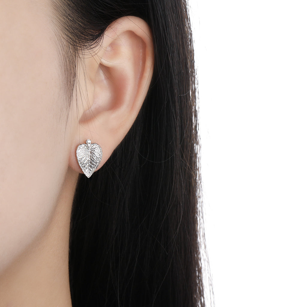 Party Irregular CZ Leaves 925 Sterling Silver Stud Earrings