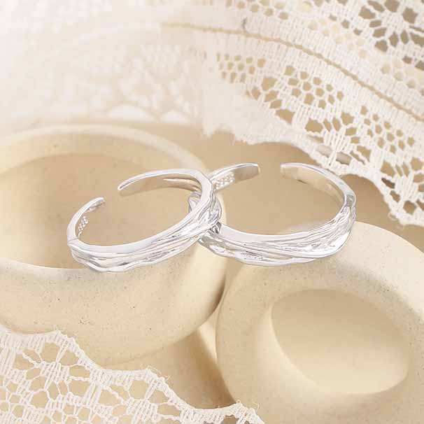 Simple Irregular Lines 925 Sterling Silver Adjustable Couple Ring
