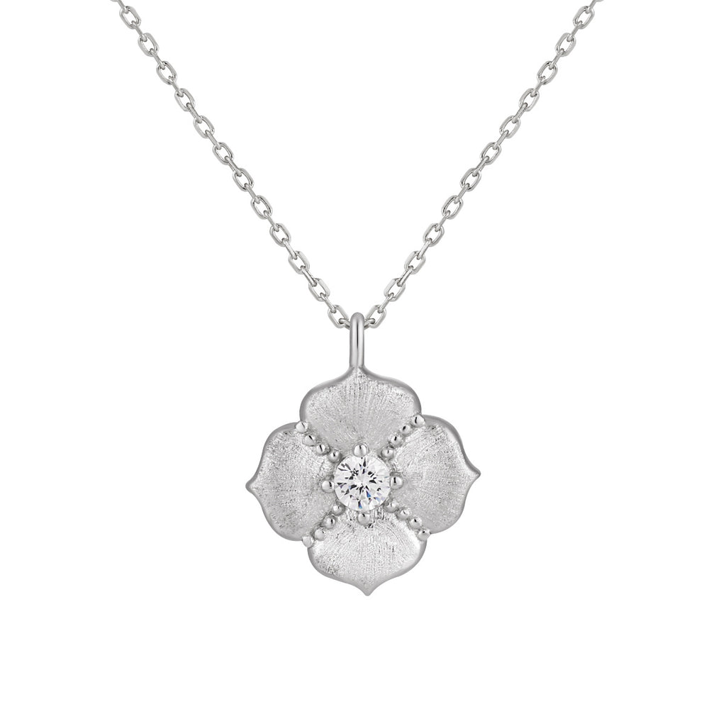 Collar minimalista de clavícula con cadena de plata de ley 925 y flor de cinco pétalos cepillada con circonia cúbica