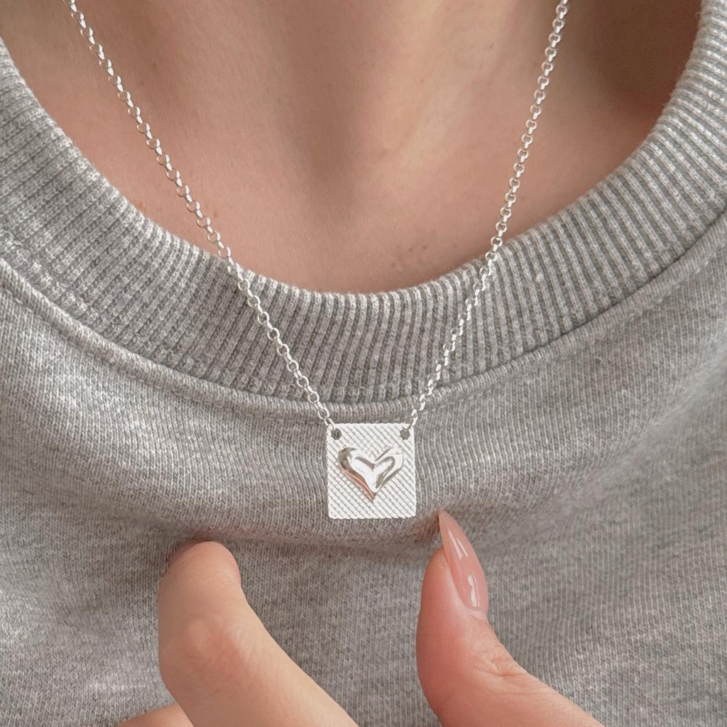 Vintage Square Heart 925 Sterling Silver Necklace