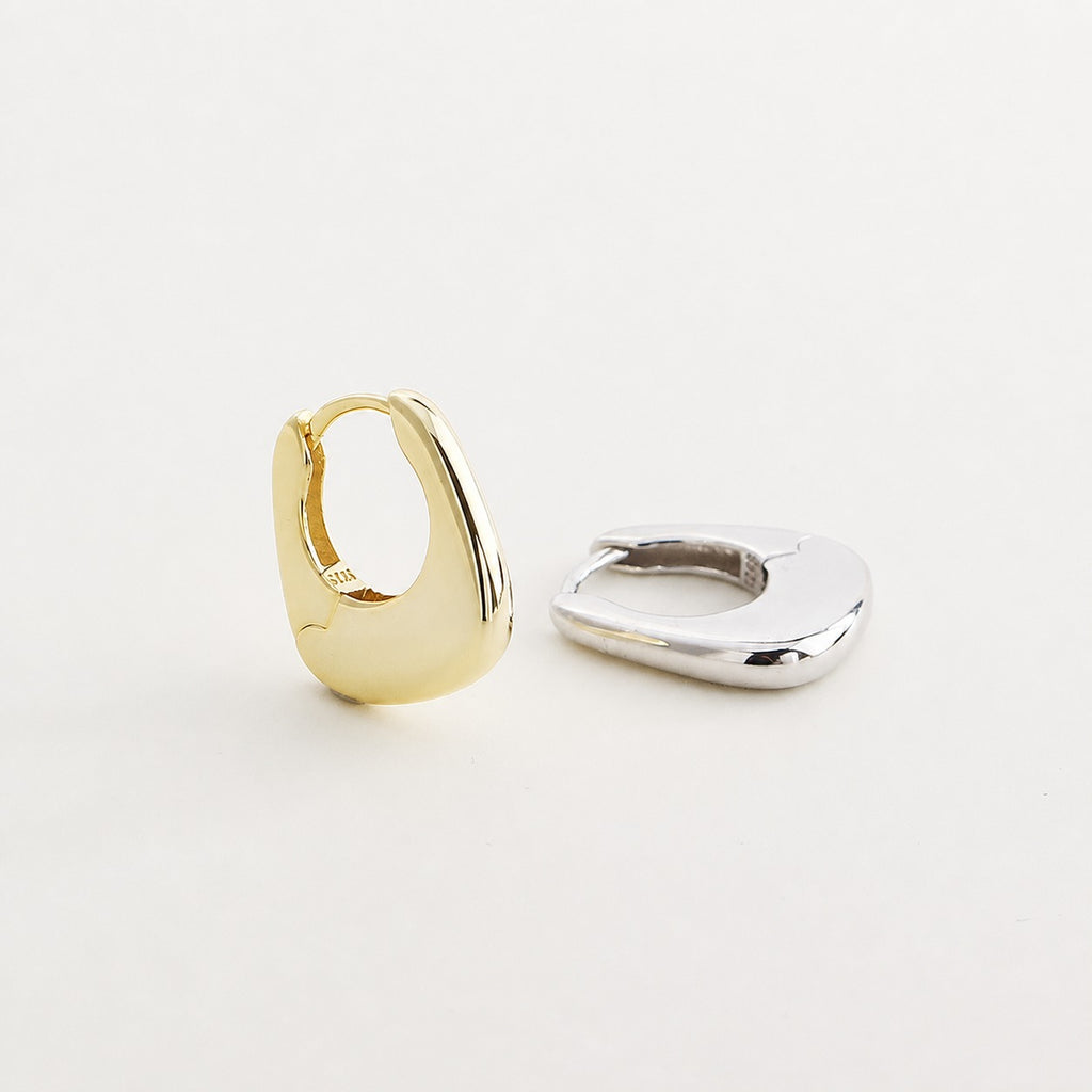 Pendientes aro tipo Huggie en forma de U geométrica de plata esterlina 925