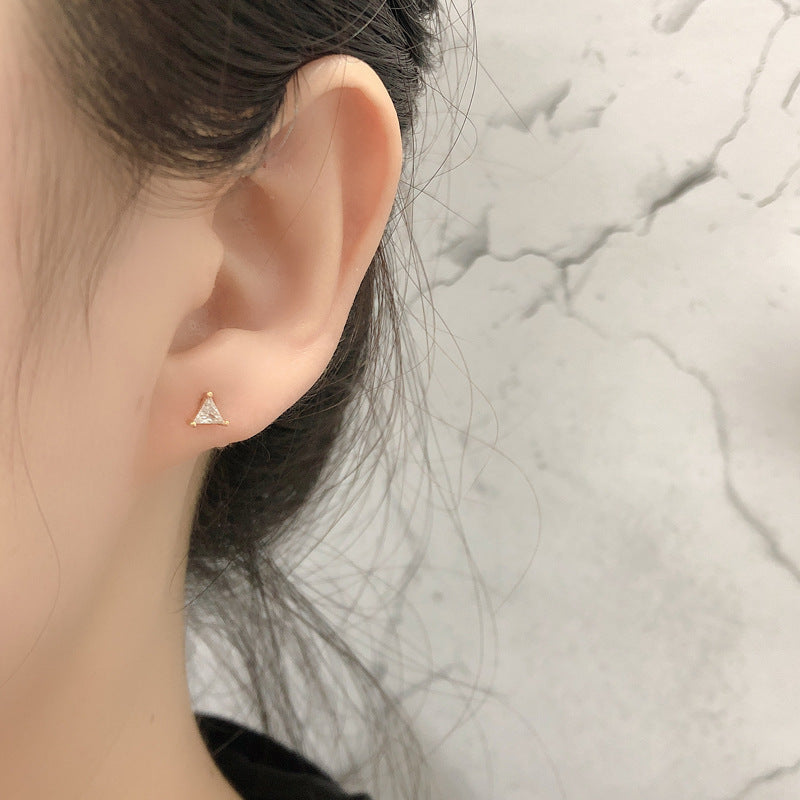 Fashion Jewelry Mini Geometric Triangle Zirconia 925 Sterling Silver Stud Earrings