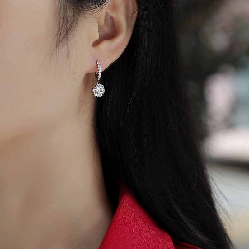 Elegant 925 Sterling Silver D Color Round Cut for Women  Moissanite Geometric Drop Earrings