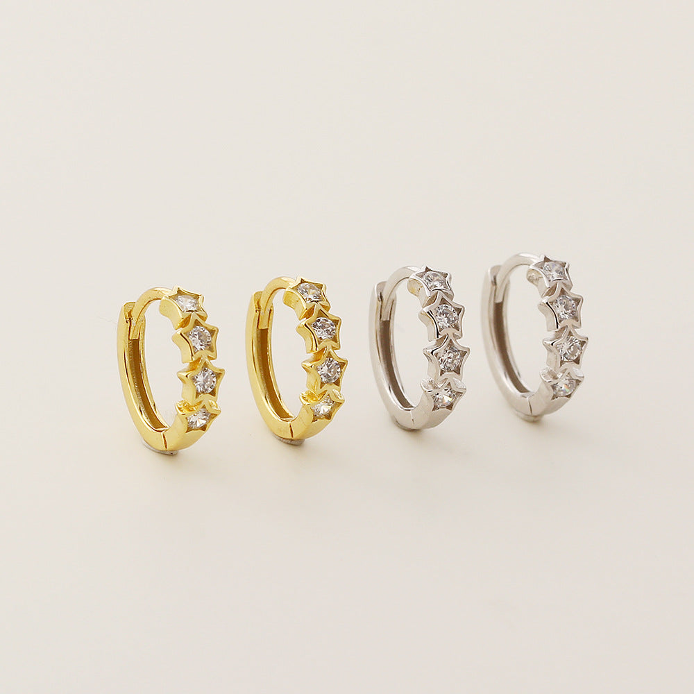 Pendientes Aro Huggie de Plata Esterlina 925 con Circonia Cúbica en Forma de Estrella