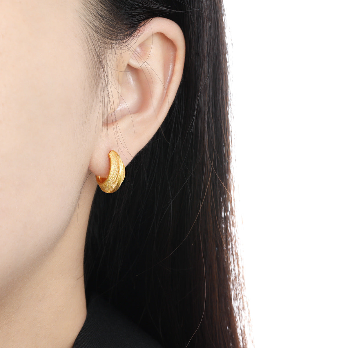 Modern Minimalist Matte Finish Geometric Cubic Zirconia in 925 Sterling Silver and 18K Gold Plated Hoop Earrings