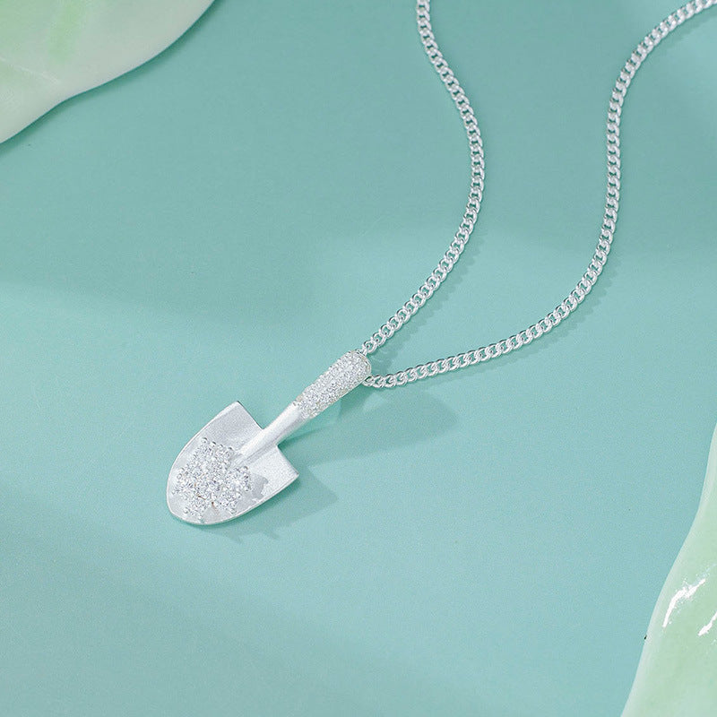Shovel Pendant Cubic Zirconia 925 Sterling Silver Geometric Chain Necklace For Women Minimalist Light Luxury Clavicle Necklace Elegant Fashion Office Casual Party Gift Jewelry