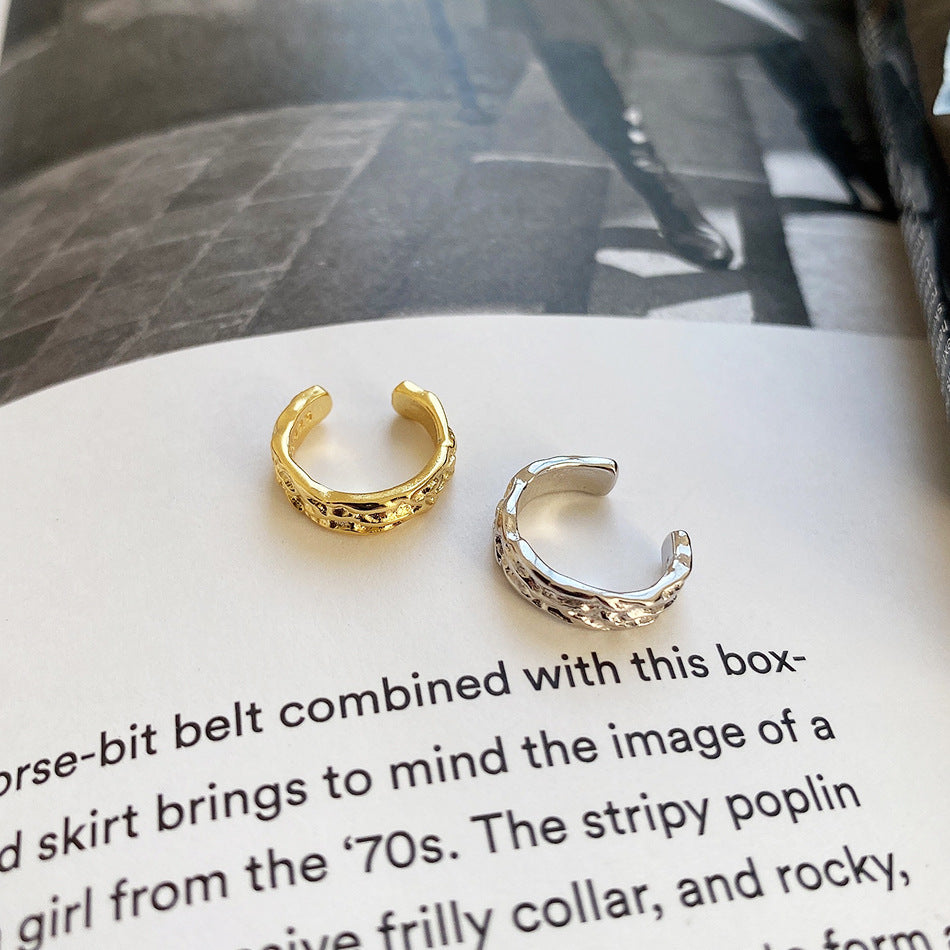 Geometric Textured 925 Sterling Silver Adjustable Ear Cuff Earrings in White Gold and Yellow Gold for Women Fashion Trendy Jewelry