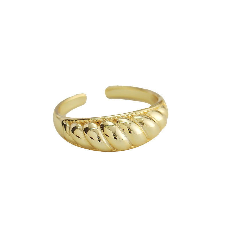 Vintage Twisted Rope Pattern 925 Sterling Silver Open Band Design Adjustable Ring