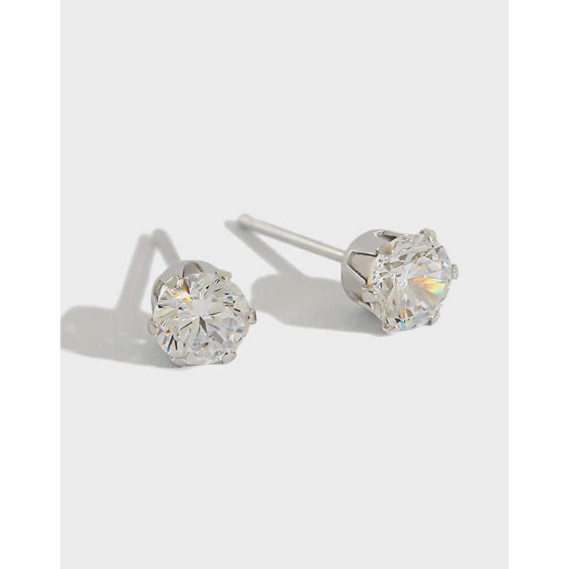 Minimalist Korean Style Women Elegant Fashion Jewelry S925 Sterling Silver Cubic Zirconia Stud Earrings
