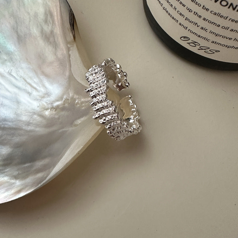 Casual Irregular Tube Pattern 925 Sterling Silver Adjustable Ring