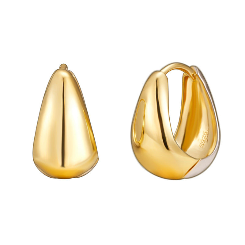 Minimalist Modern U Shape Elegant Fashion Ear Stud Teardrop Geometric Two Tone 925 Sterling Silver Hoop Earrings